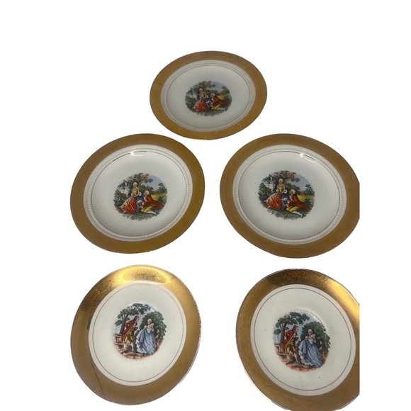 3 Vintage Eastern China Plates and 2 Saucers 22K Gold Made in The USA - Picture 1 of 10